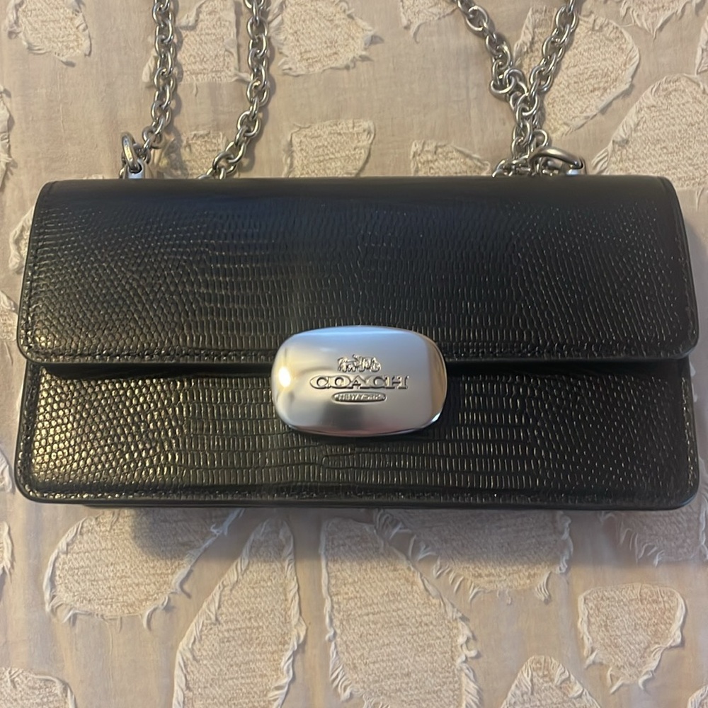 Coach Black Leather Chain Bag
